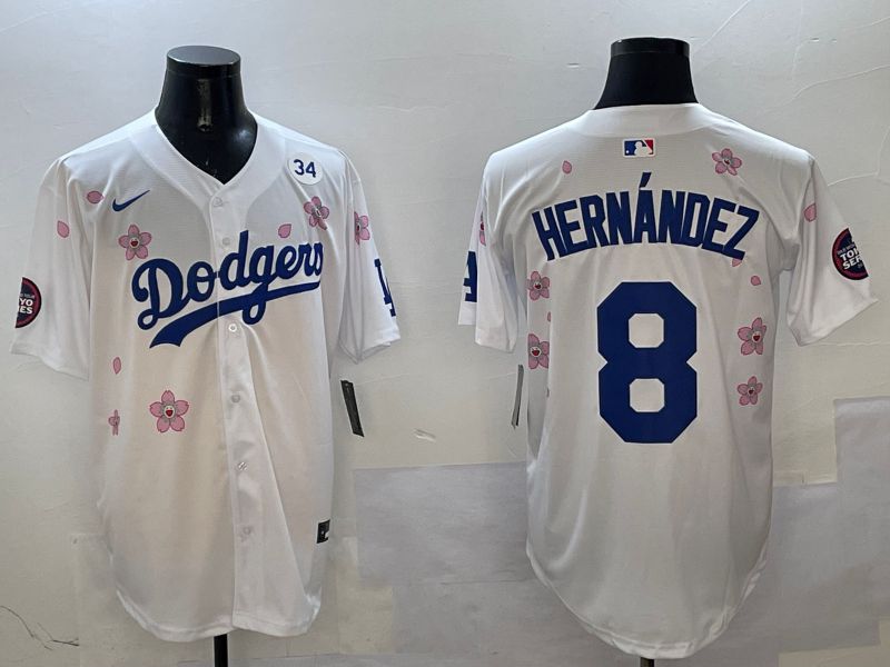 Men Los Angeles Dodgers #8 Hernandez White Sakura Edition 2025 Nike MLB Jersey style 5->los angeles dodgers->MLB Jersey
